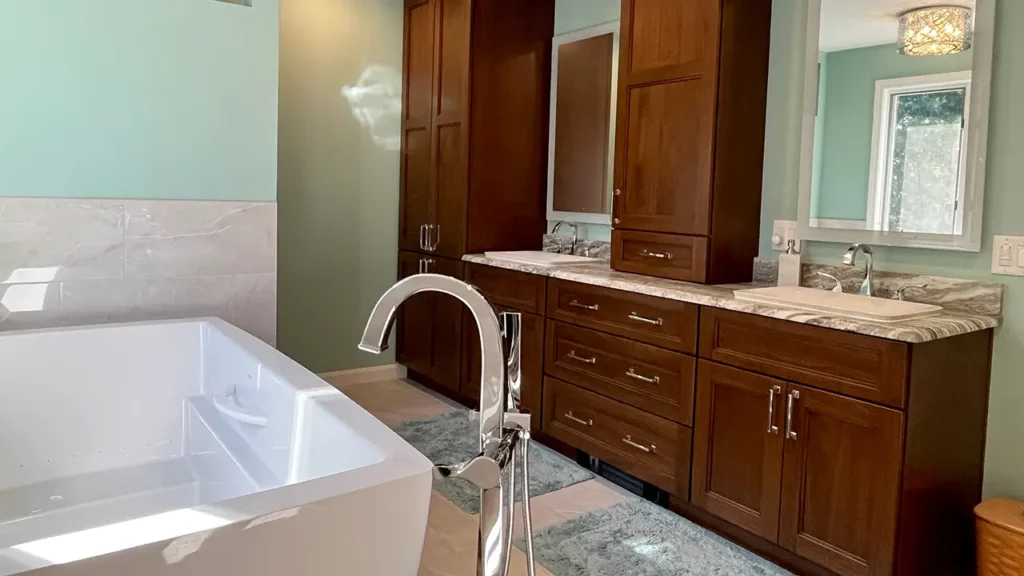 Stunning wood bathroom remodeling services by Apple Wood Construction